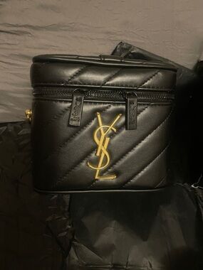 Yves Saint Laurent Black Quilted Leather Cosmetic Case with Gold YSL Emblem